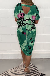 Printed Crew Neck Oversized Multicolor T Bar Dress